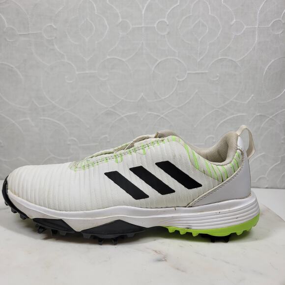 Adidas Golf Shoes Youth 4.5 White Green BOA Lace Spikes Bounce Athletic Footwear - Picture 1 of 15
